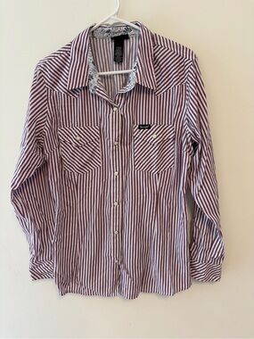 Wrangler Retro Pearl Snap Mens Shirt Large Stripes Red Blue Paisley Western Yoke